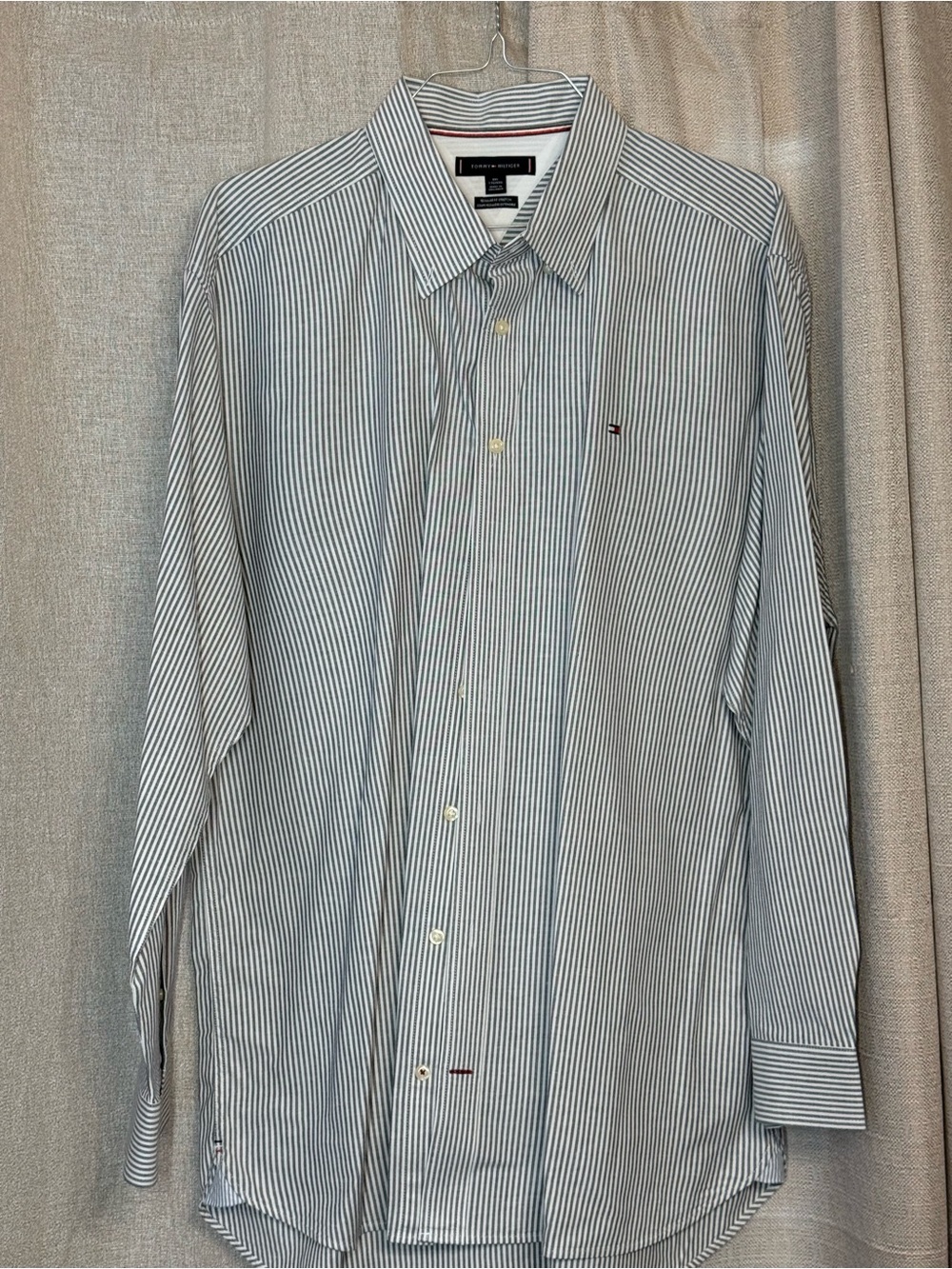 Tommy Hilfiger White and Blue Pinstripe Dress Shirt